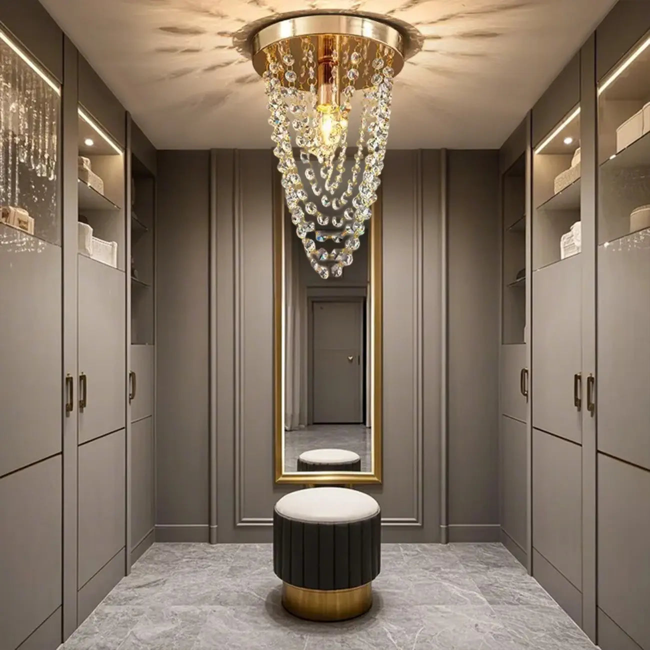 Plafonnier géométrique en cristal encastré pour salon