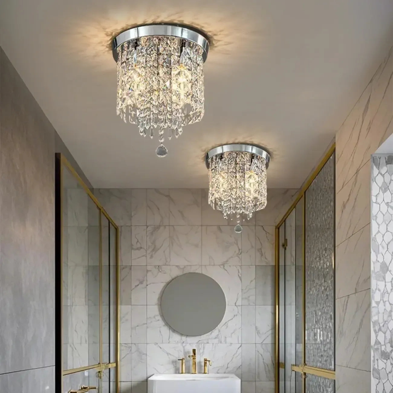 Plafonnier géométrique en cristal encastré pour salon