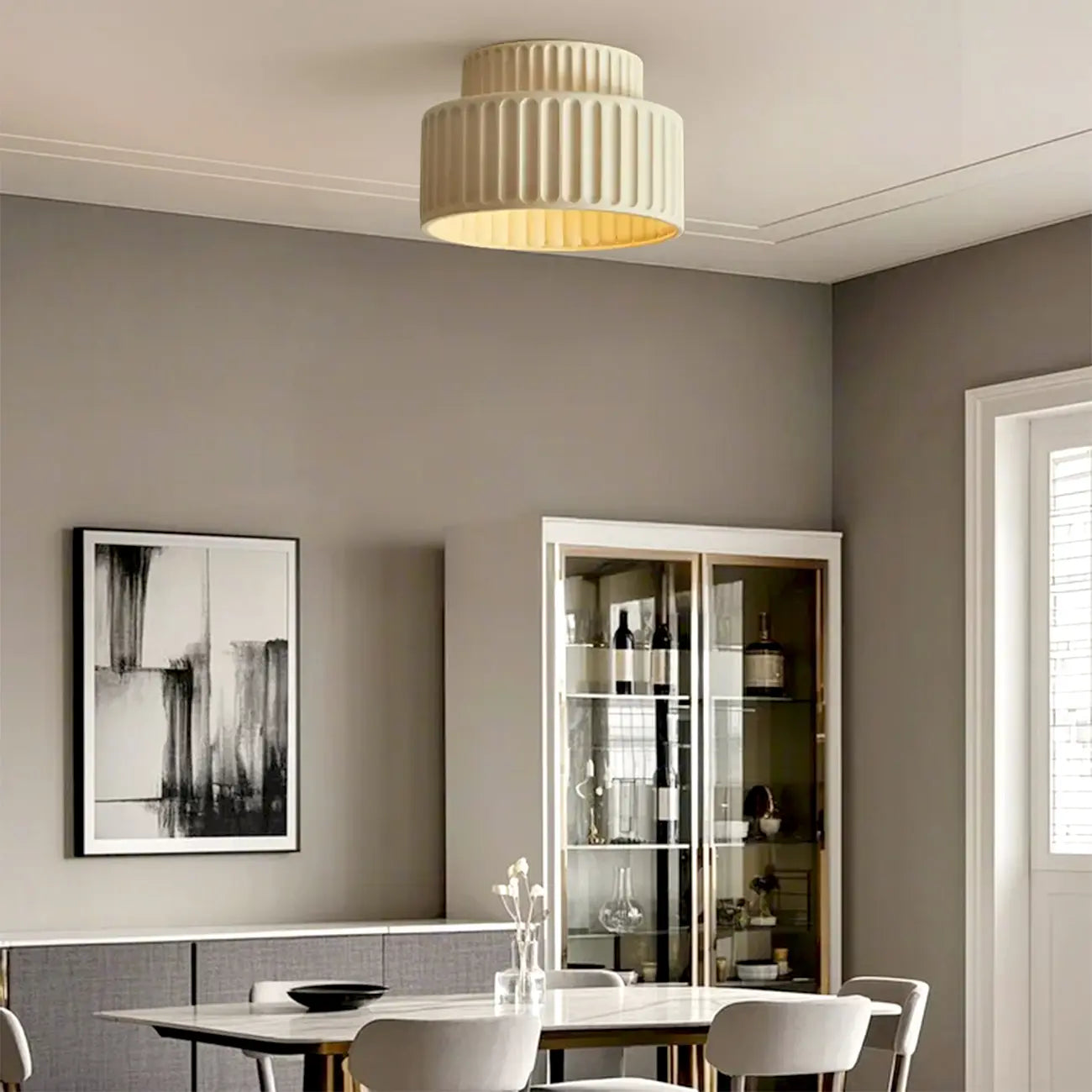 Plafonnier semi-encastré cylindrique moderne avec abat-jour en plastique