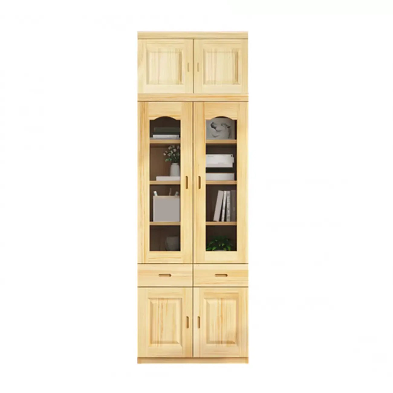 Libreria antica in legno a 5 ripiani con ante in vetro