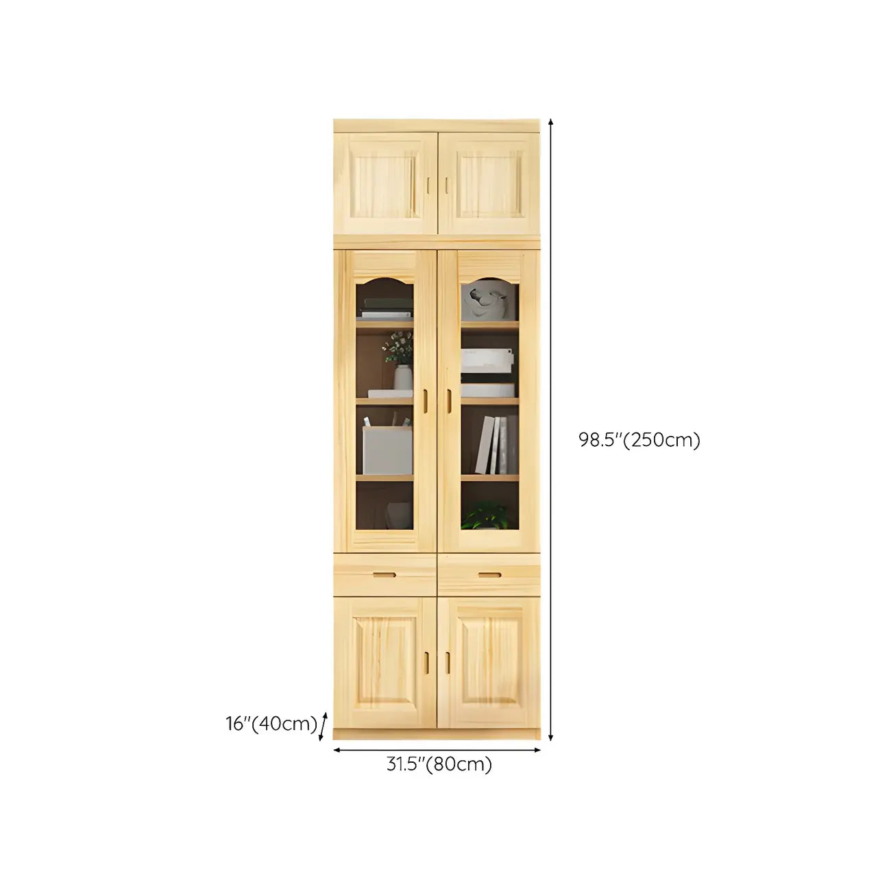 Libreria antica in legno a 5 ripiani con ante in vetro