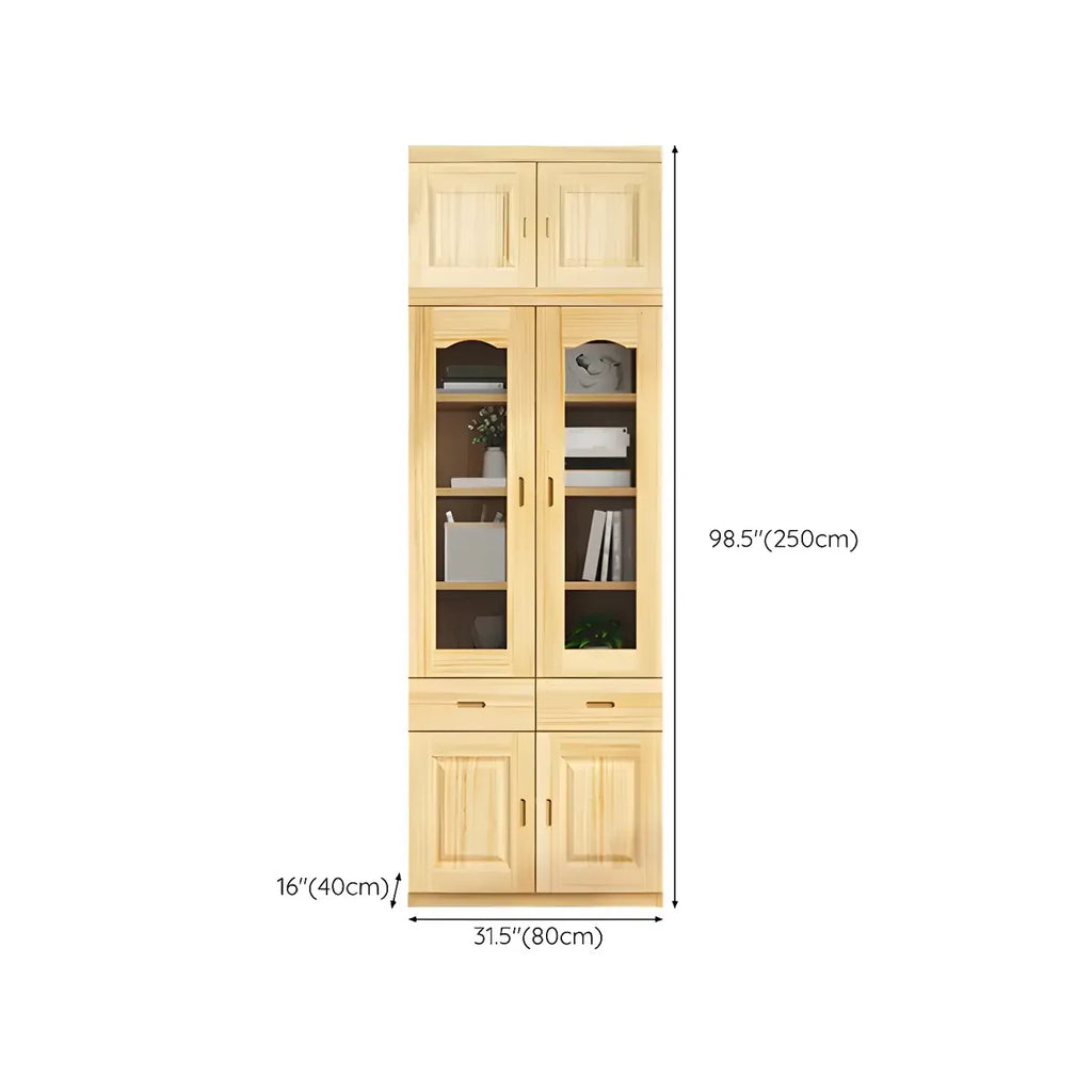 Libreria antica in legno a 5 ripiani con ante in vetro