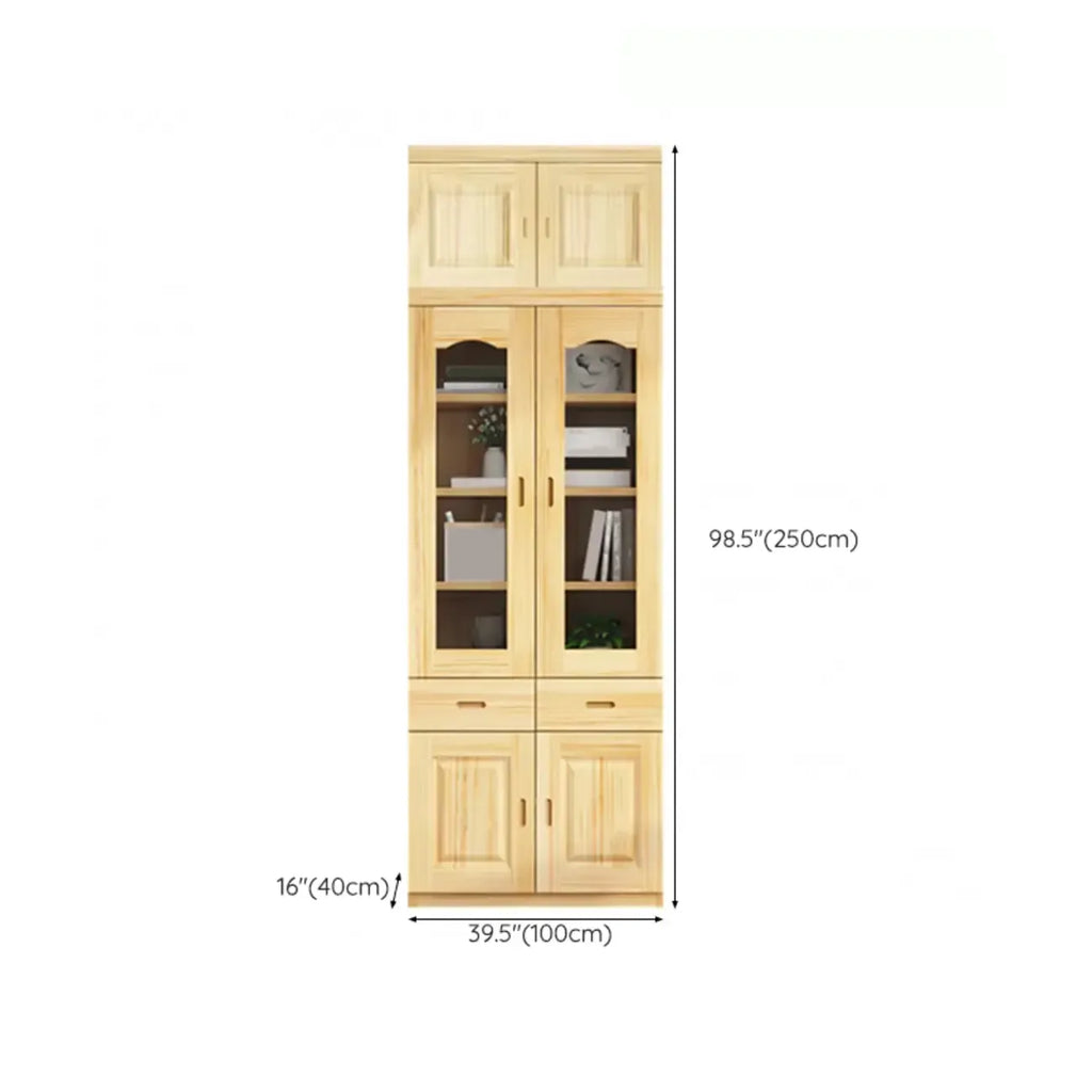 Libreria antica in legno a 5 ripiani con ante in vetro