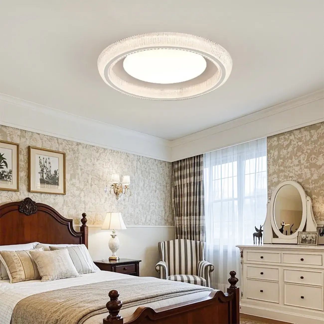 Plafonnier moderne à intensité variable en cristal pour chambre à coucher