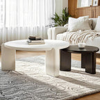 Table basse ronde en bois à trois pieds, noire et blanche