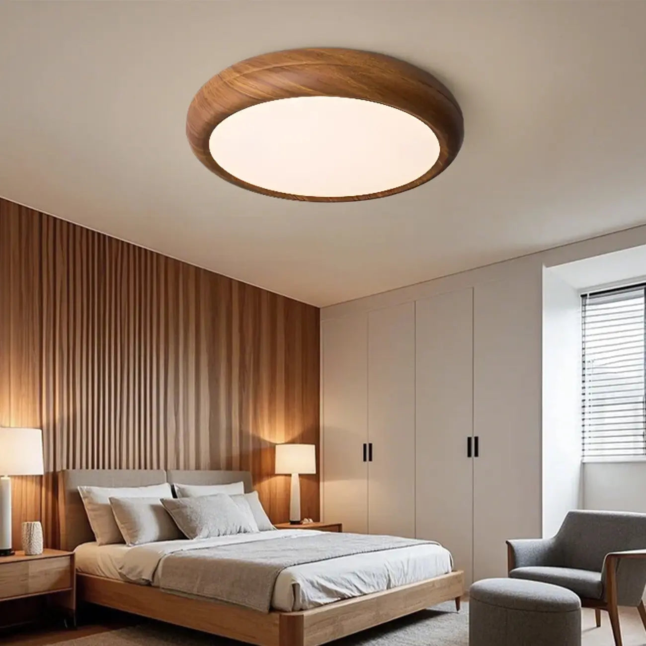 Plafonnier LED simple en noyer encastré pour chambre à coucher