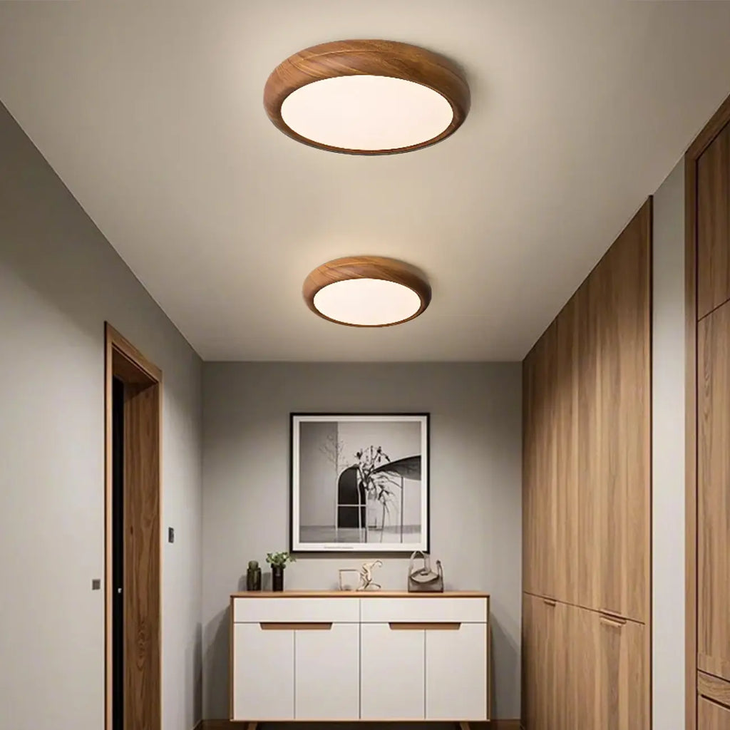Plafonnier LED simple en noyer encastré pour chambre à coucher