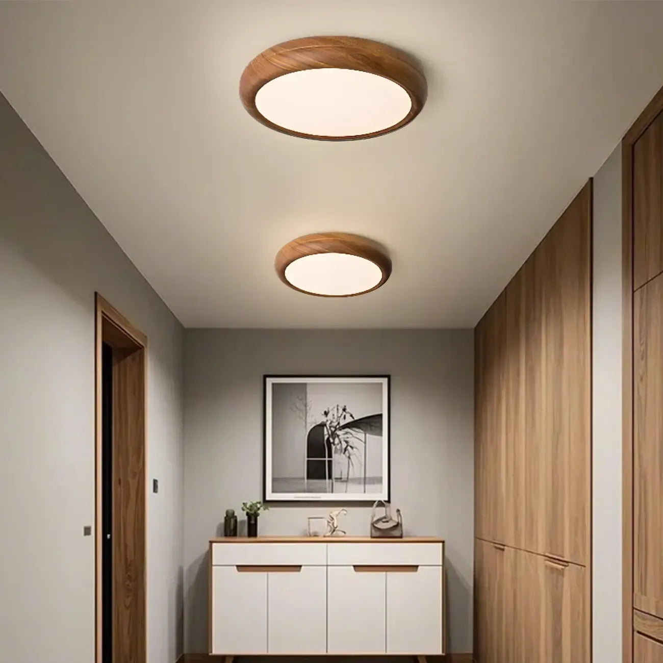 Plafonnier LED simple en noyer encastré pour chambre à coucher