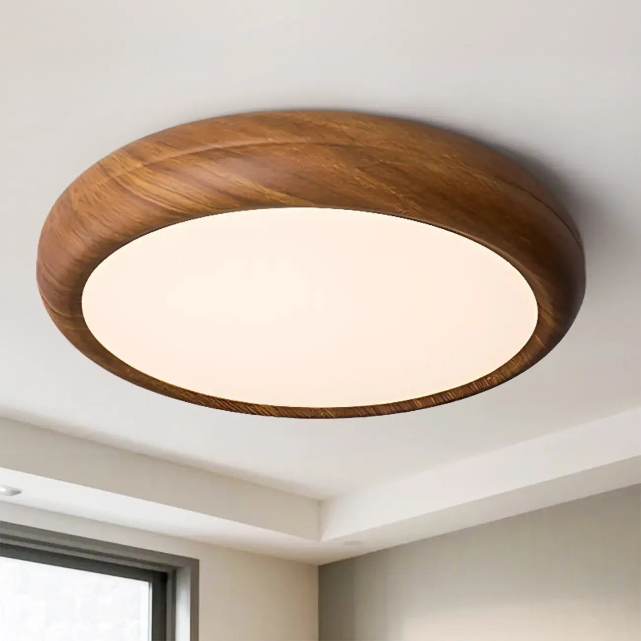Plafonnier LED simple en noyer encastré pour chambre à coucher