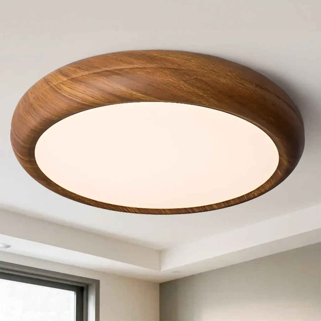 Plafonnier LED simple en noyer encastré pour chambre à coucher