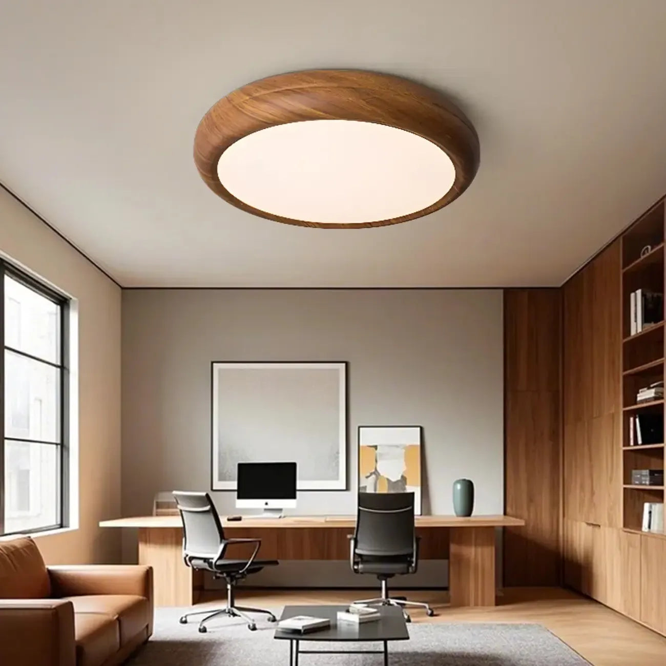 Plafonnier LED simple en noyer encastré pour chambre à coucher