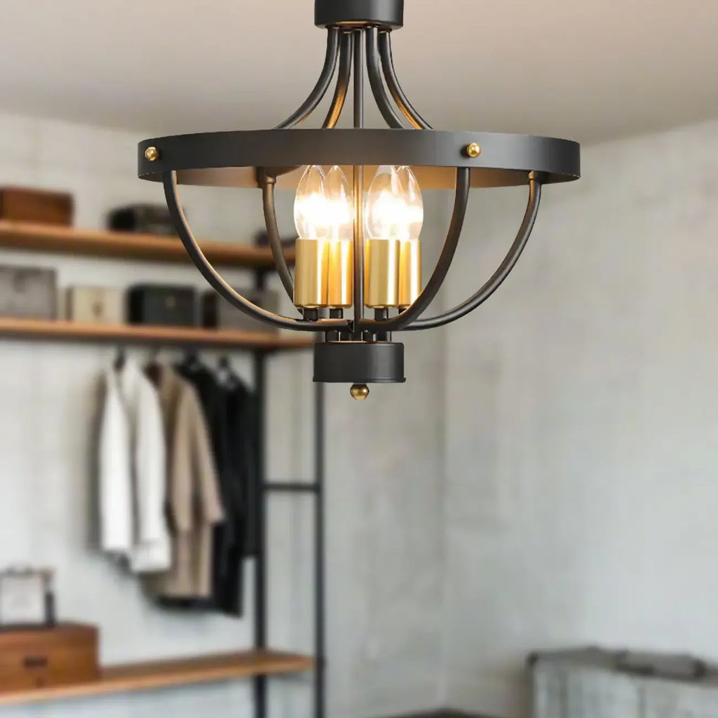 Plafonnier semi-encastré de style industriel en forme de cage pour chambre à coucher