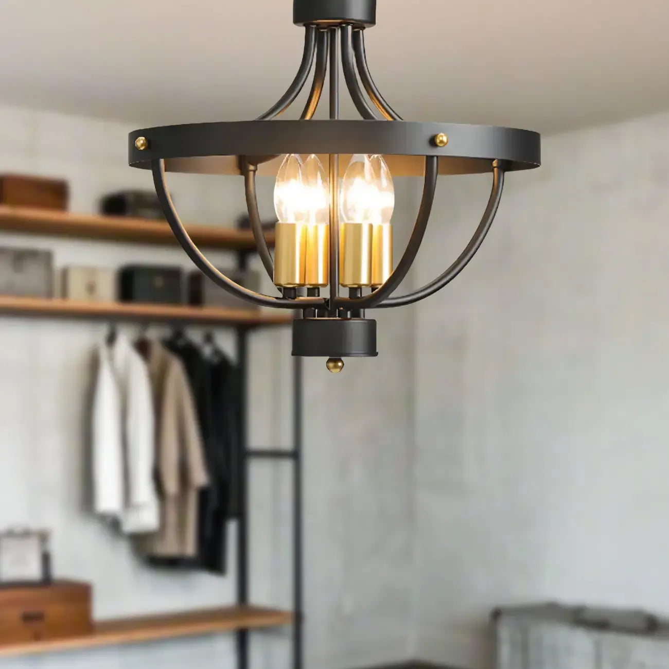 Plafonnier semi-encastré de style industriel en forme de cage pour chambre à coucher