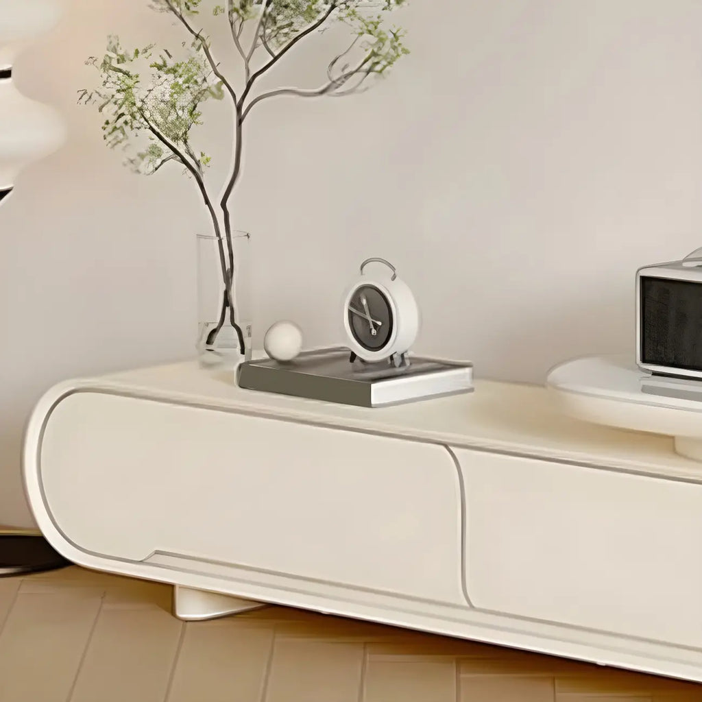 77 Mobile TV a giorno curvo in pietra bianco moderno