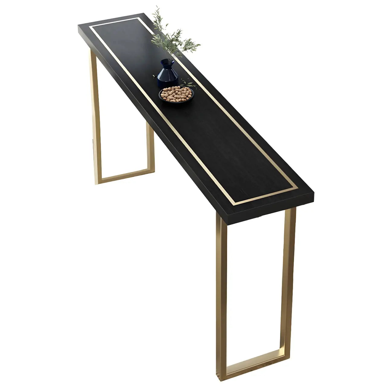 Tables de bar en pin noir glamour avec traîneau en fer doré