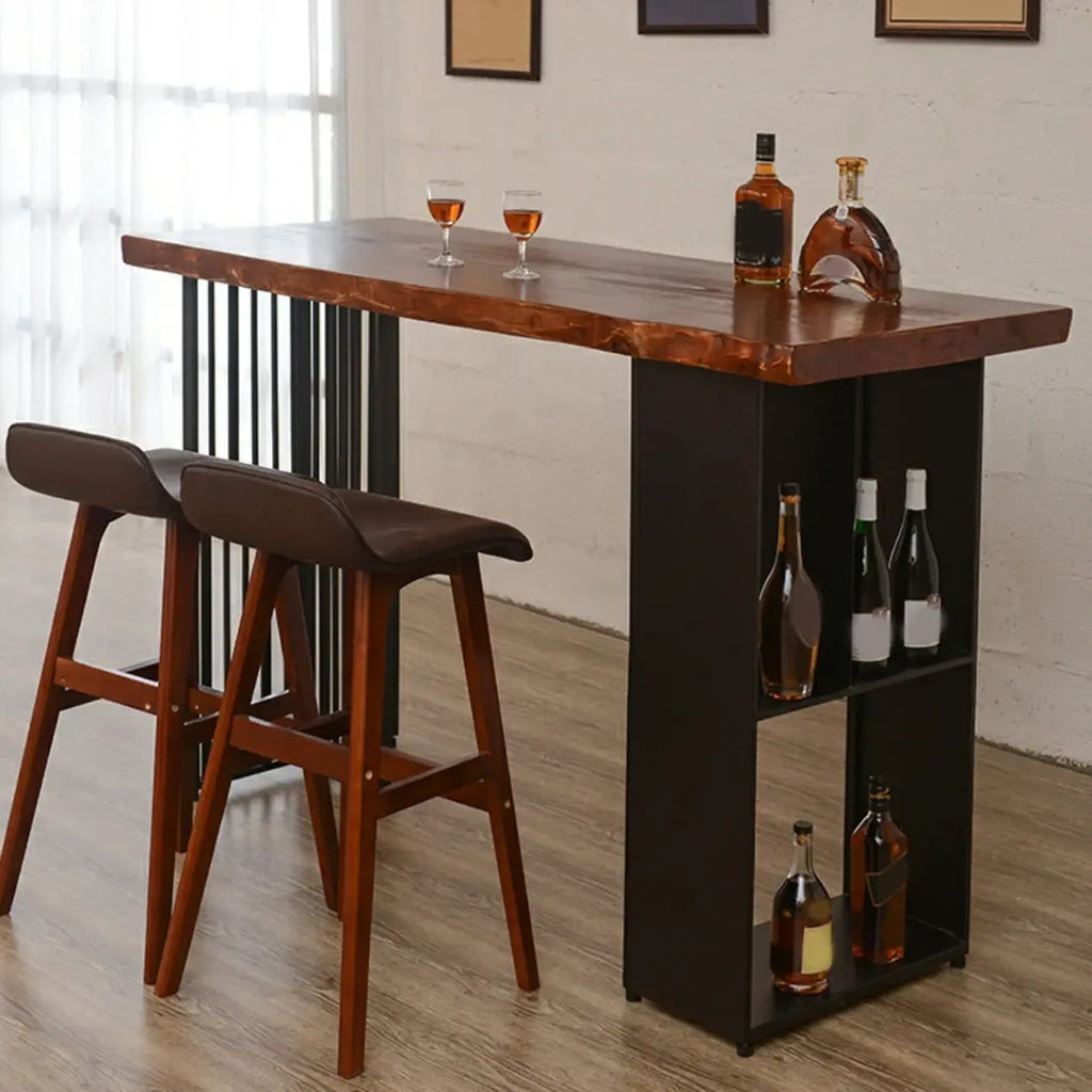 Tables de bar industrielles en bois brun et fer