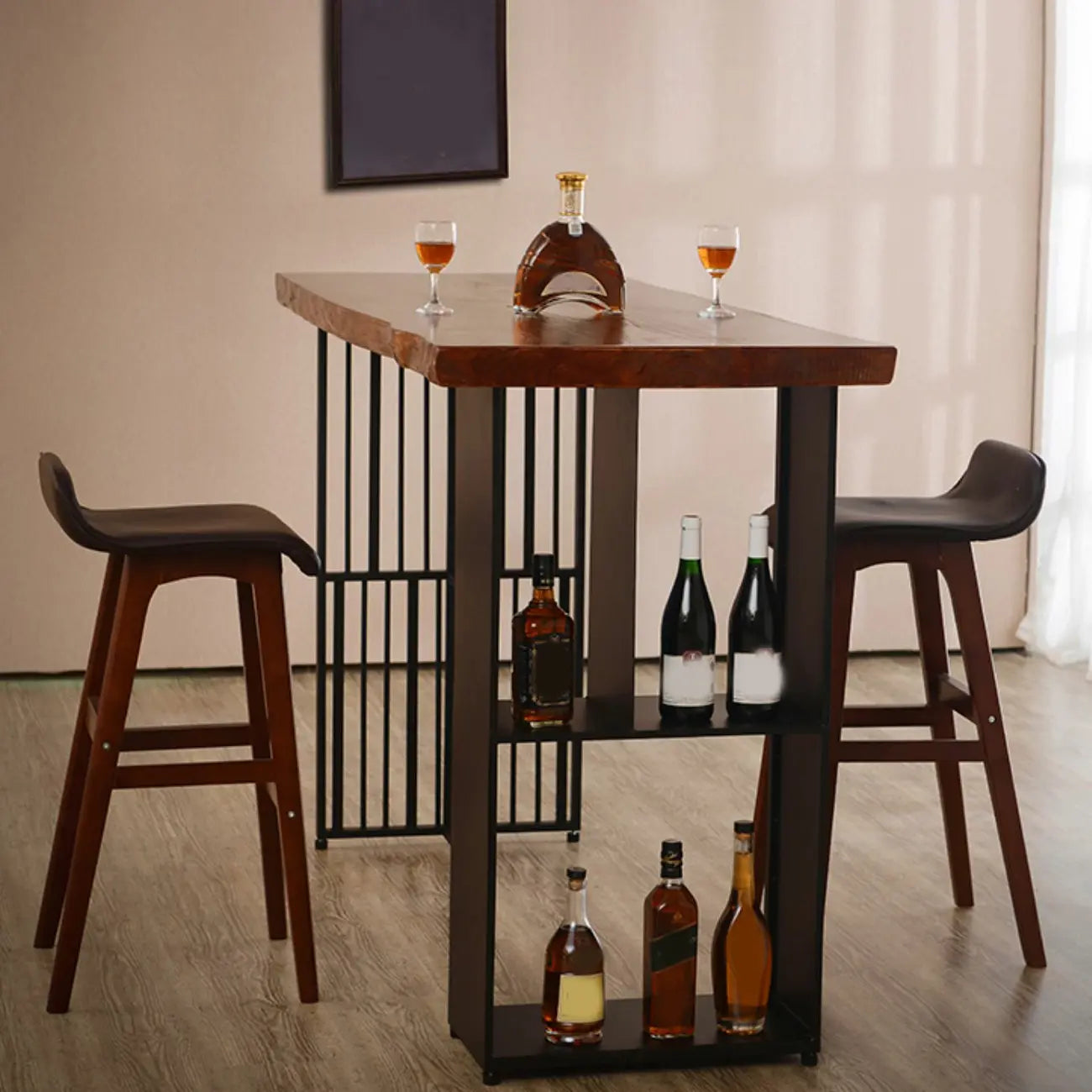 Tables de bar industrielles en bois brun et fer