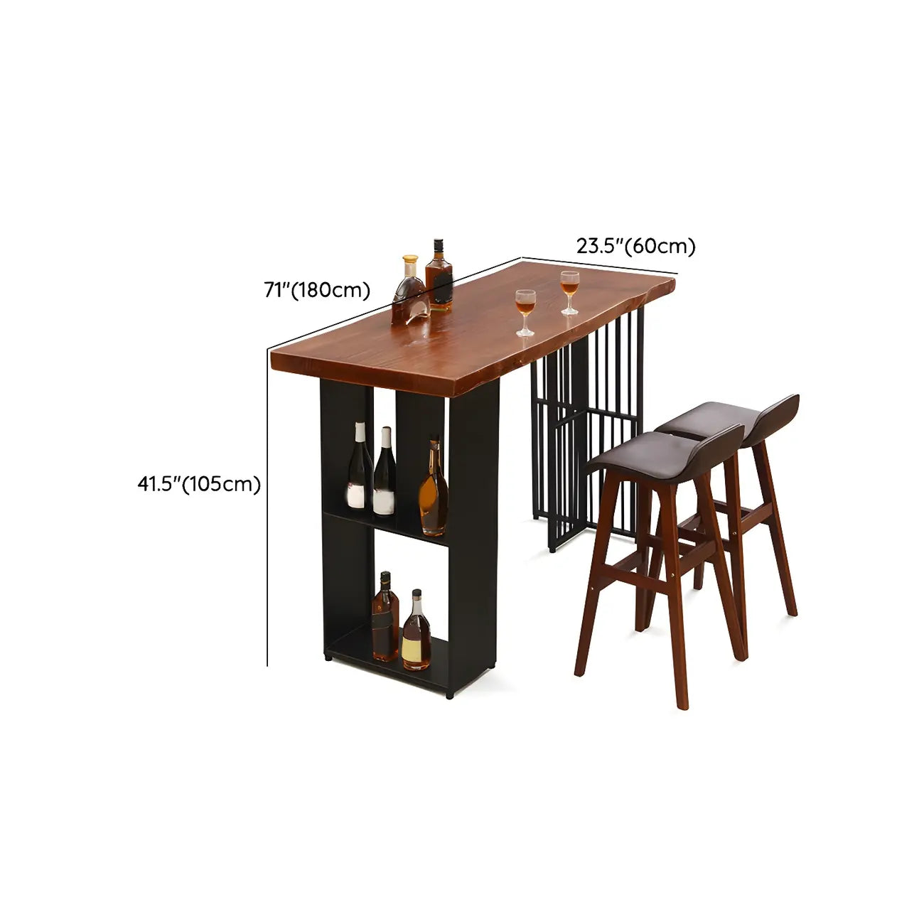 Tables de bar industrielles en bois brun et fer