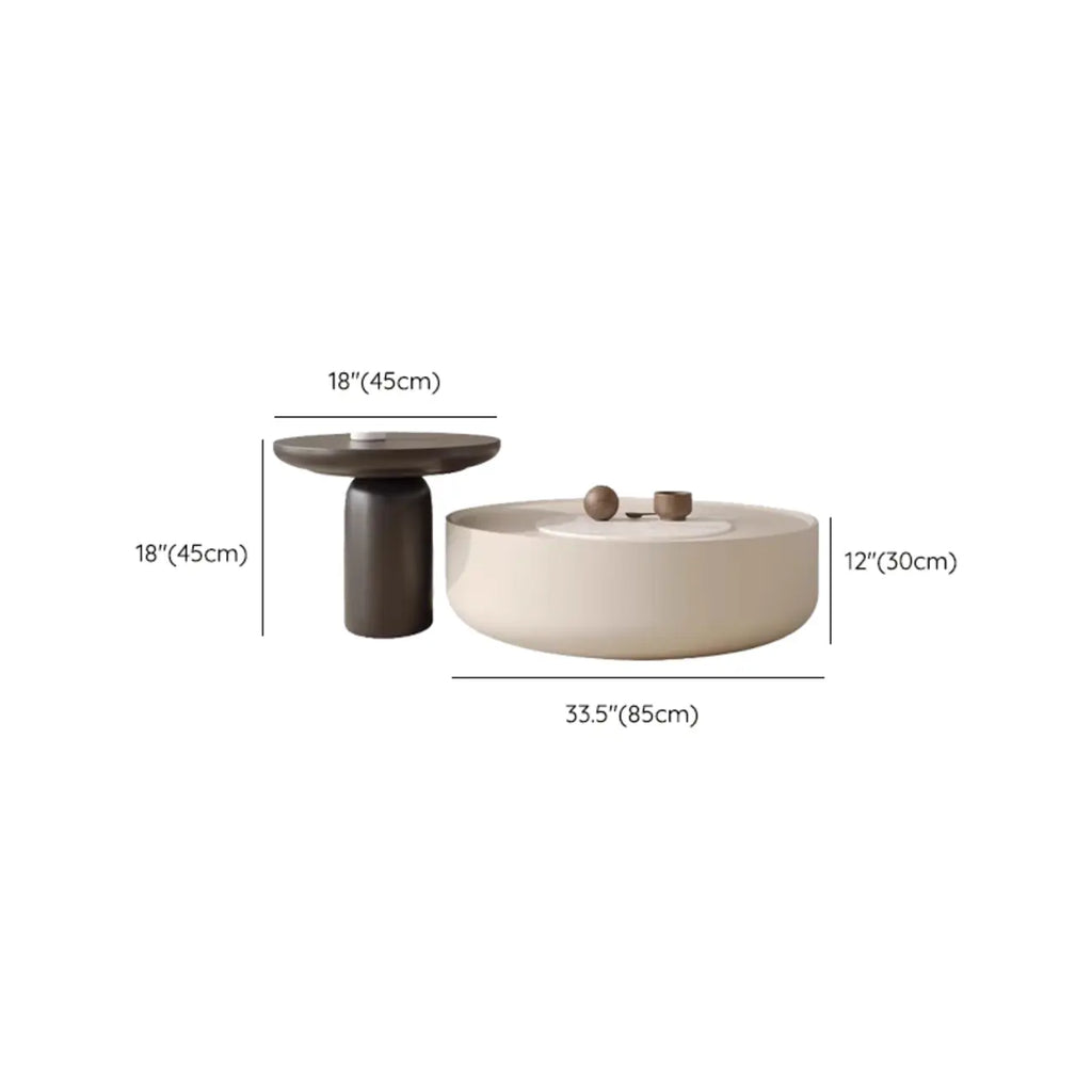 Table basse ronde moderne en pierre blanche avec rangement