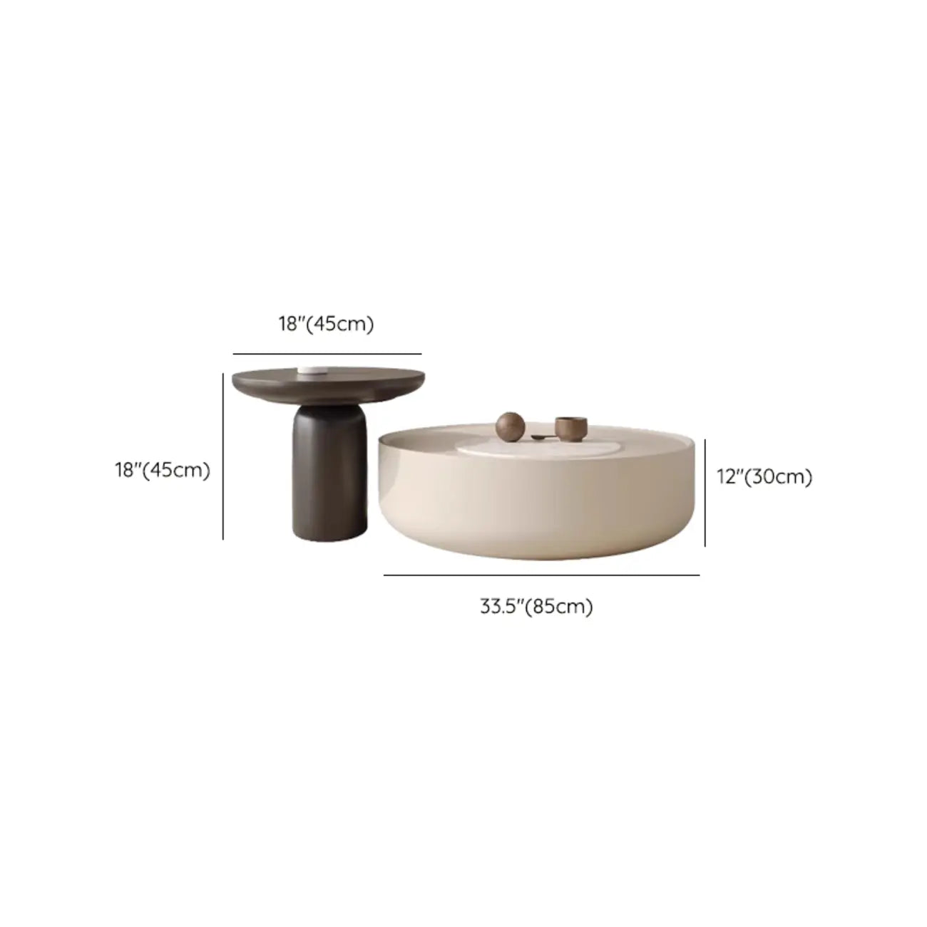 Table basse ronde moderne en pierre blanche avec rangement