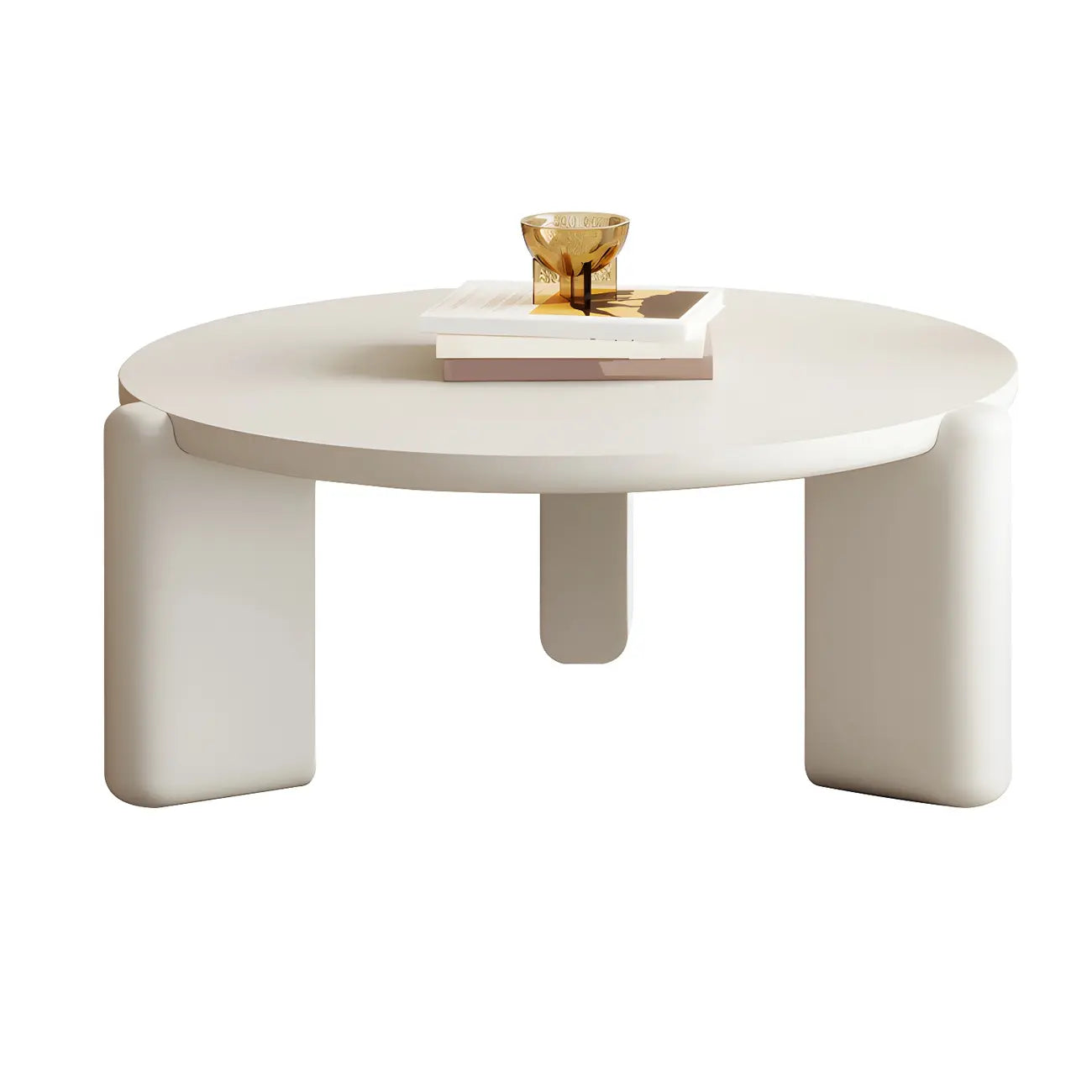 Table basse ronde en bois à trois pieds, noire et blanche