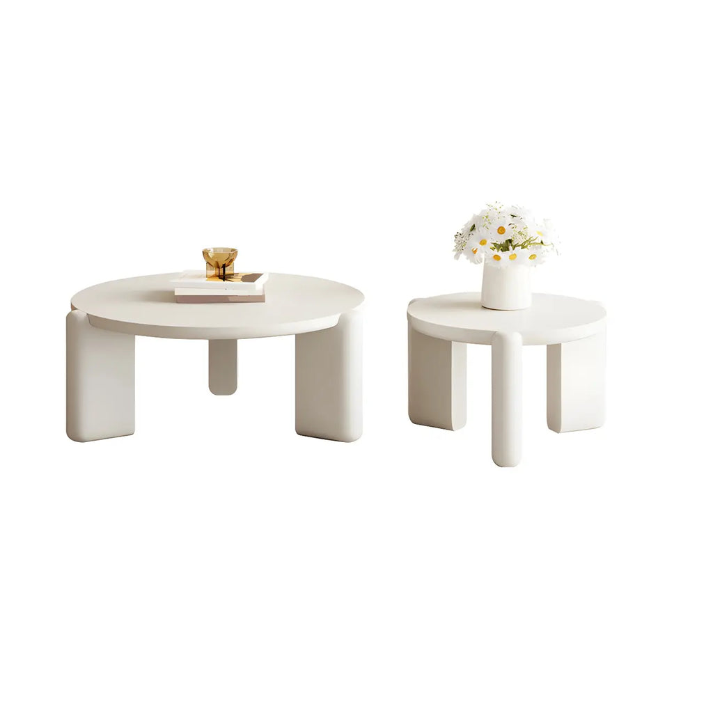 Table basse ronde en bois à trois pieds, noire et blanche