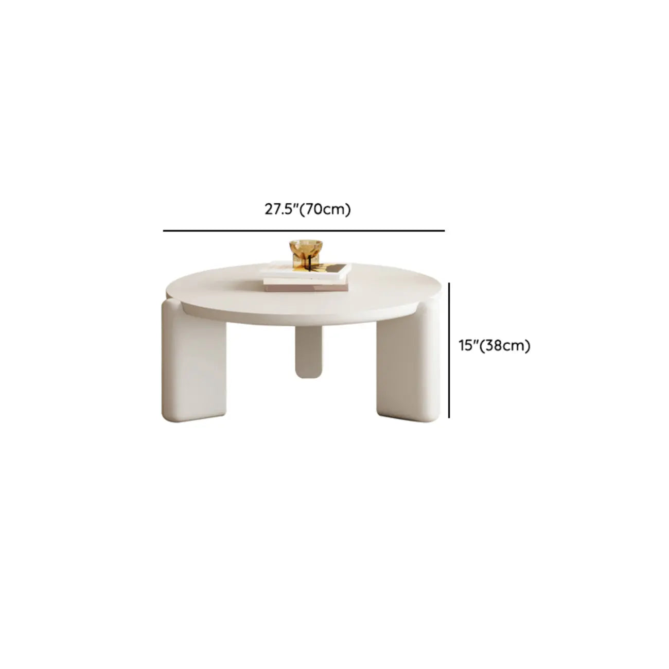 Table basse ronde en bois à trois pieds, noire et blanche