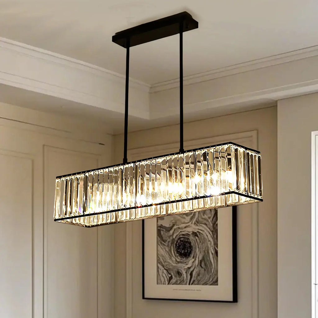 Suspension rectangulaire moderne en cristal pour îlot de cuisine