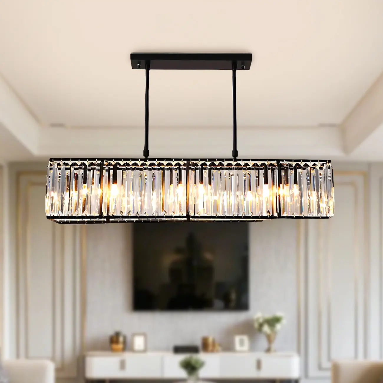 Suspension rectangulaire moderne en cristal pour îlot de cuisine