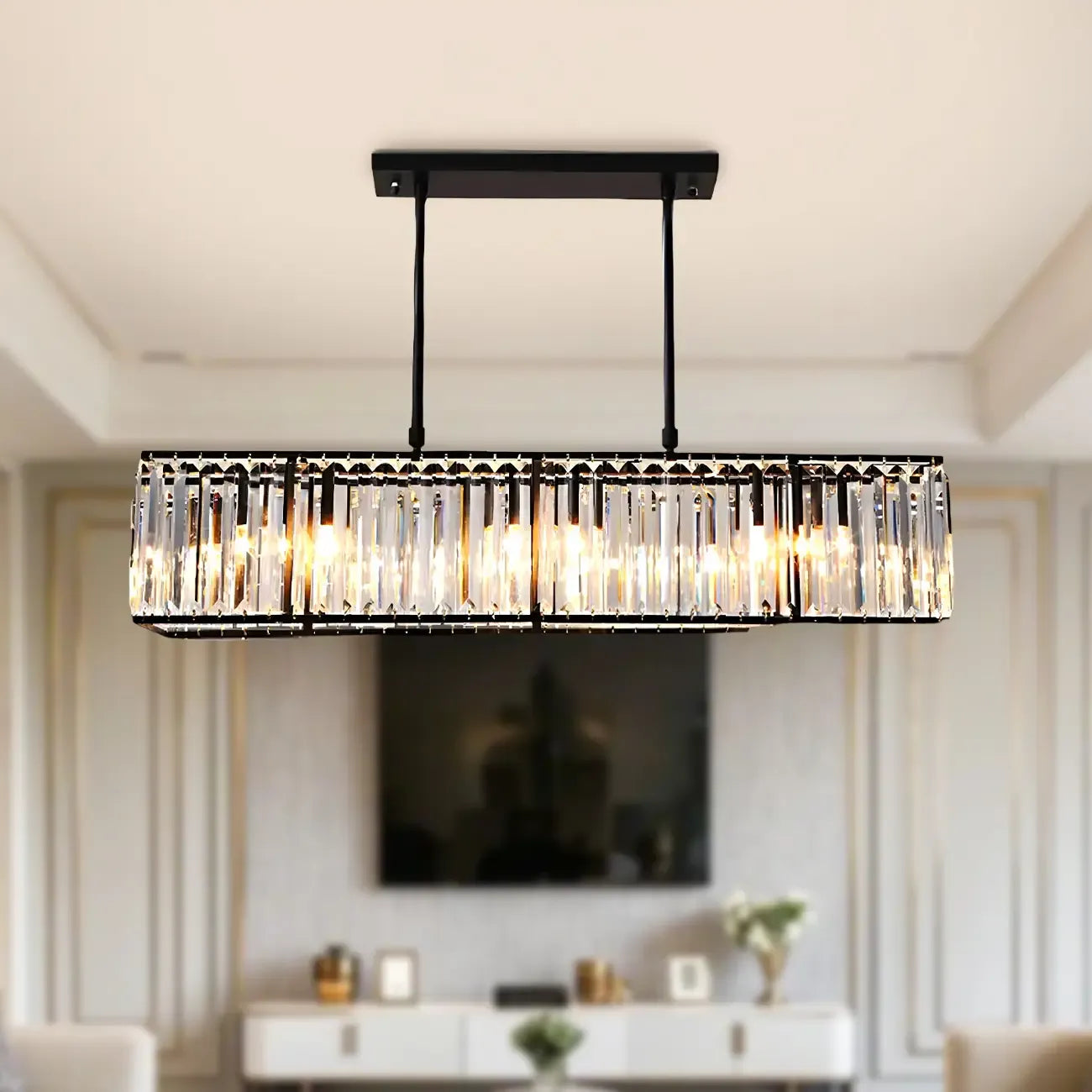 Suspension rectangulaire moderne en cristal pour îlot de cuisine