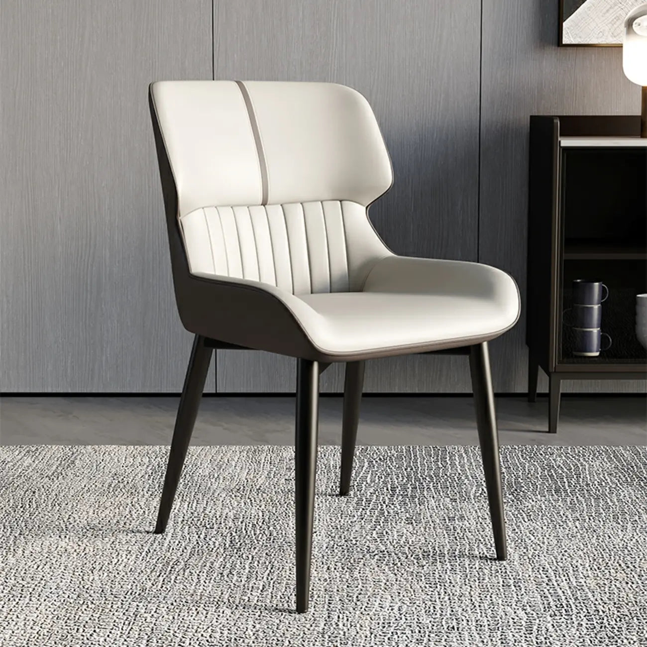 Chaise de salle à manger sans accoudoirs, dossier bas en cuir