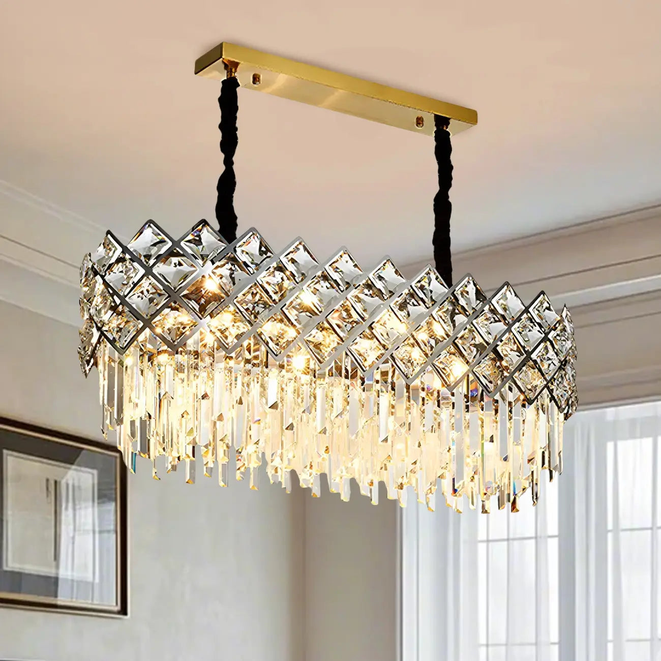 Suspension ovale moderne en cristal pour îlot de cuisine