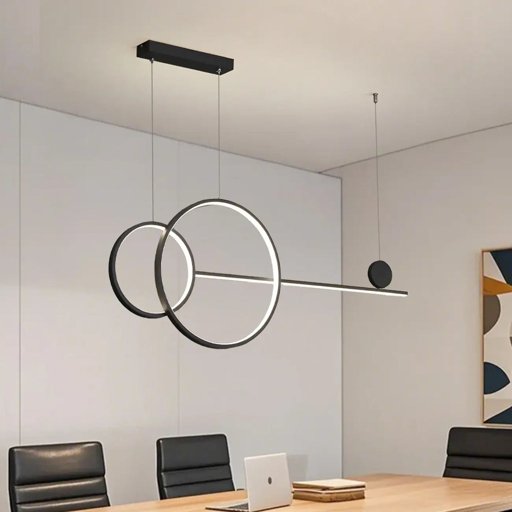 Grande suspension LED circulaire dorée pour îlot de cuisine
