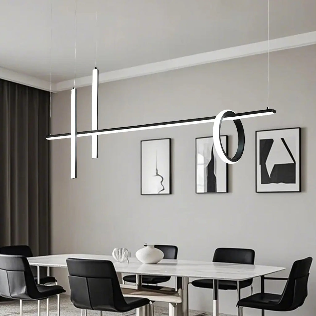 Suspension lumineuse linéaire moderne à LED noire pour îlot de cuisine