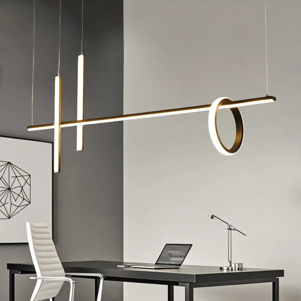 Suspension lumineuse linéaire moderne à LED noire pour îlot de cuisine
