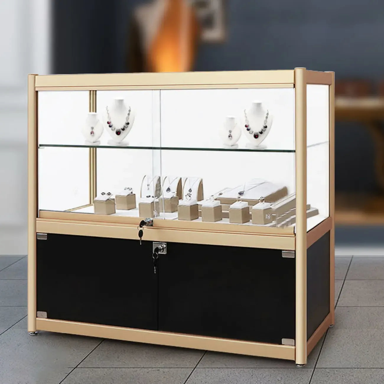 Vitrine rectangulaire en métal doré