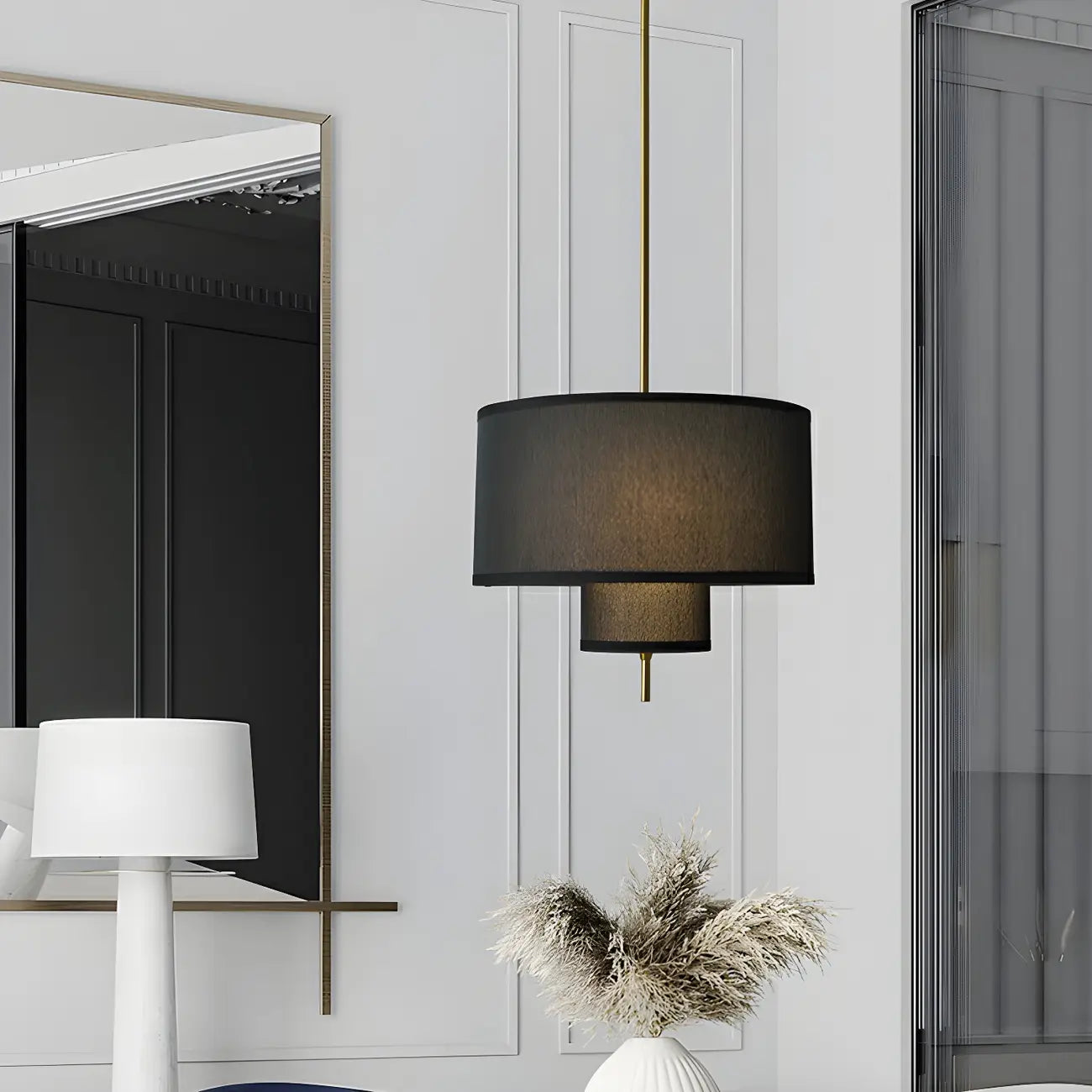 Lustre cylindrique moderne à double couche de tissu, réglable