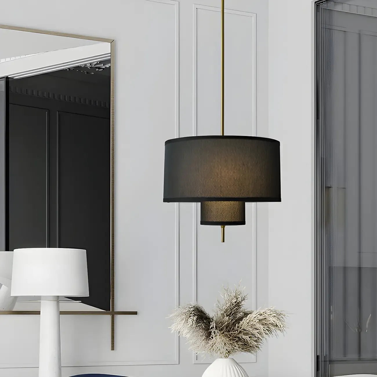 Lustre cylindrique moderne à double couche de tissu, réglable