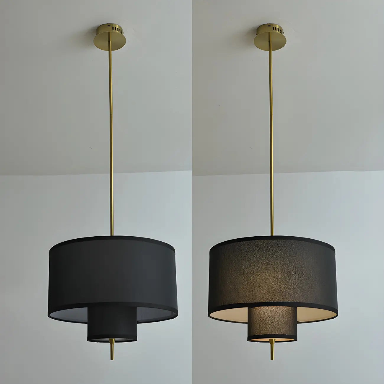 Lustre cylindrique moderne à double couche de tissu, réglable