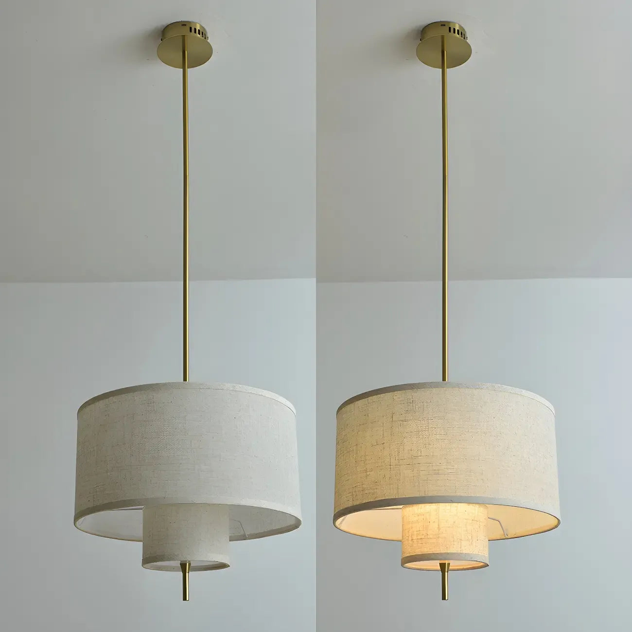 Lustre cylindrique moderne à double couche de tissu, réglable