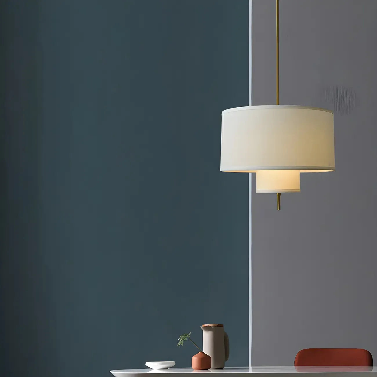 Lustre cylindrique moderne à double couche de tissu, réglable