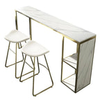 Tables de bar glamour blanches en faux marbre et fer doré à deux étagères