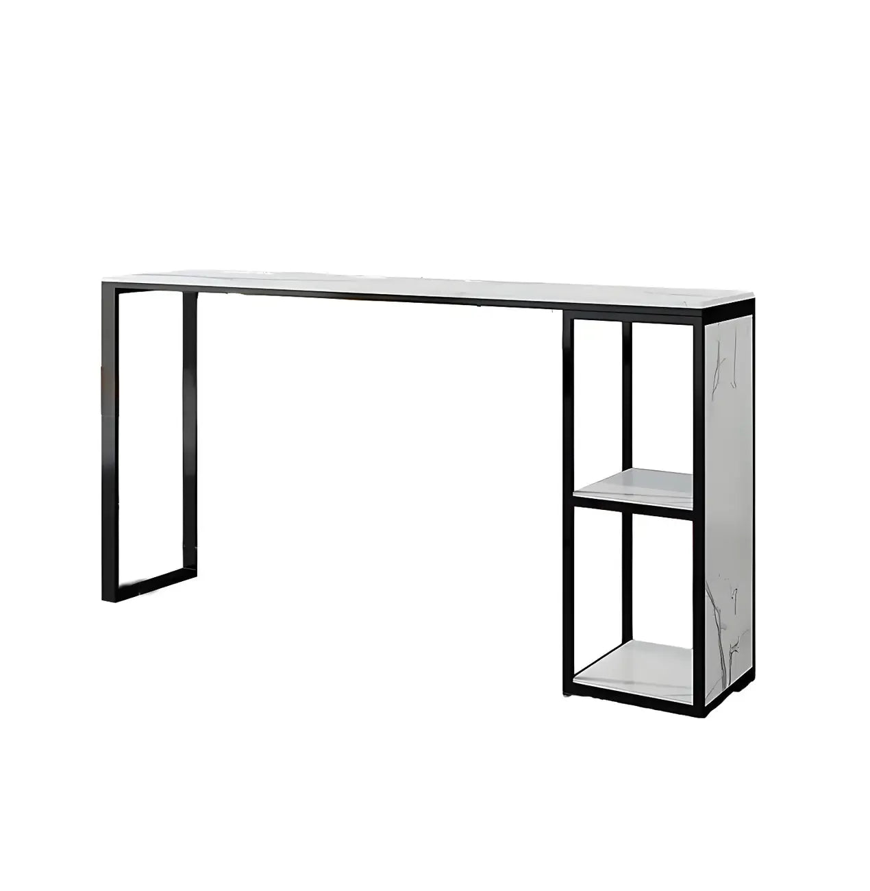 Tables de bar glamour blanches en faux marbre et fer doré à deux étagères