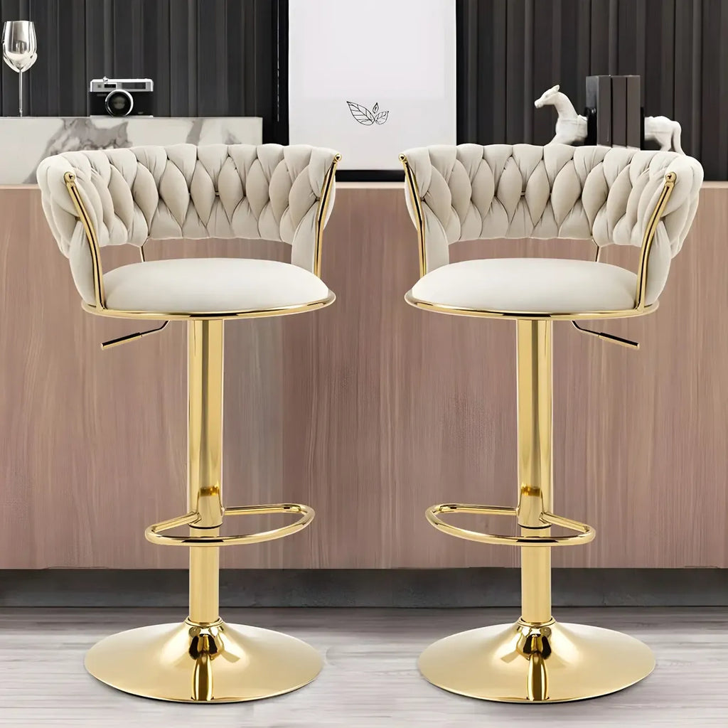 Tabouret de bar pivotant réglable à dossier bas et base dorée