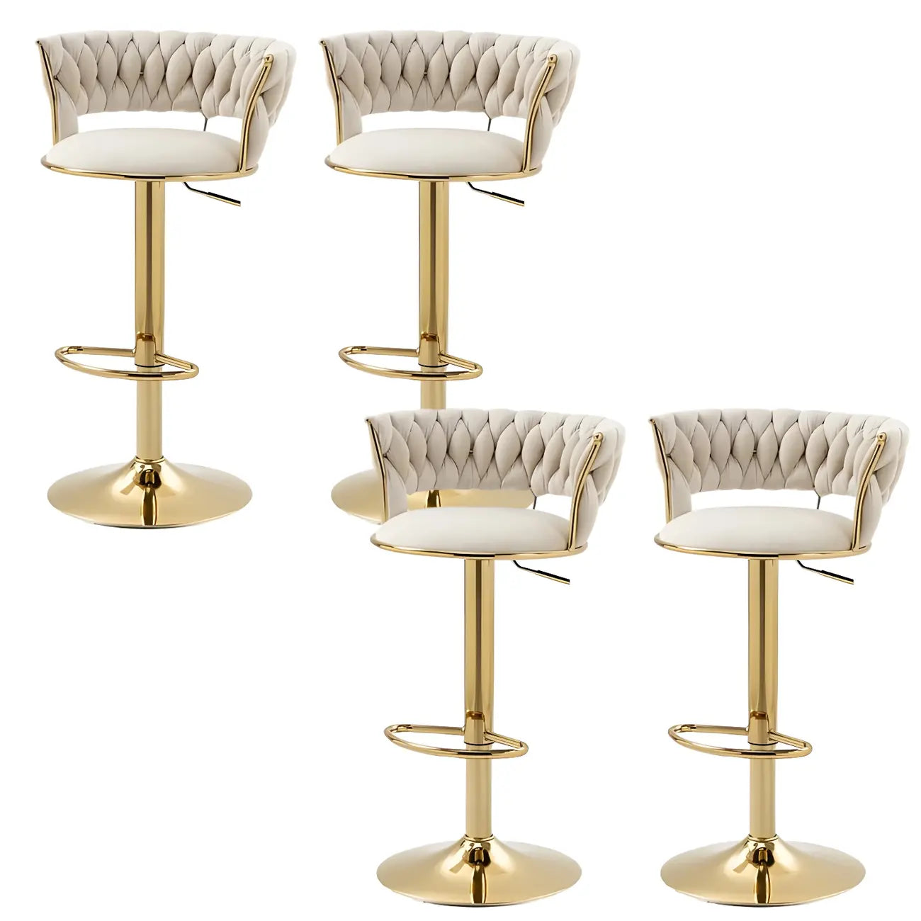 Tabouret de bar pivotant réglable à dossier bas et base dorée