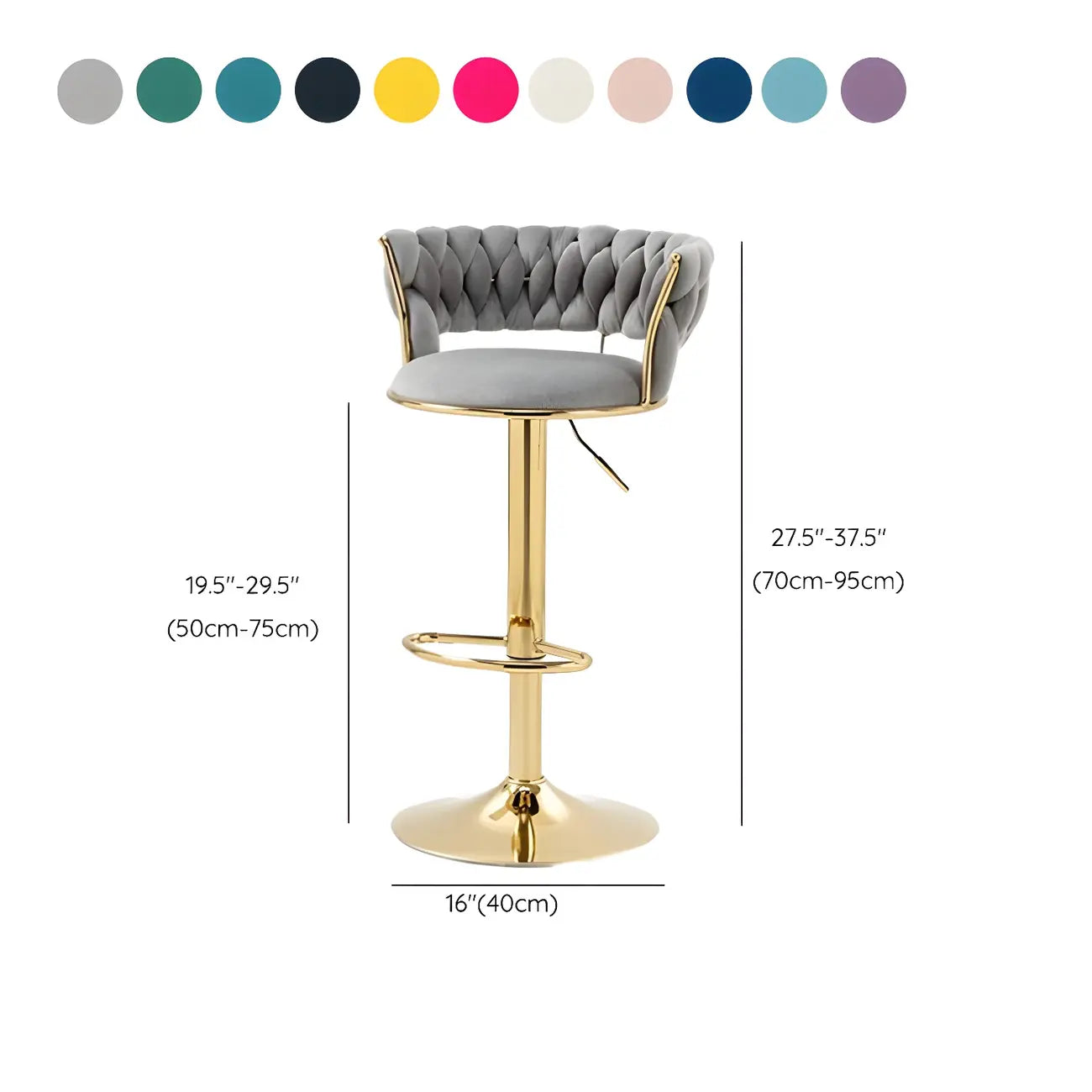 Tabouret de bar pivotant réglable à dossier bas et base dorée
