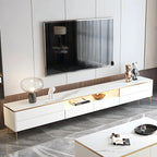 Mobile TV con piano in pietra bianca elegante, illuminazione LED e 63 vani contenitore
