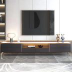 Mobile TV con piano in pietra bianca elegante, illuminazione LED e 63 vani contenitore
