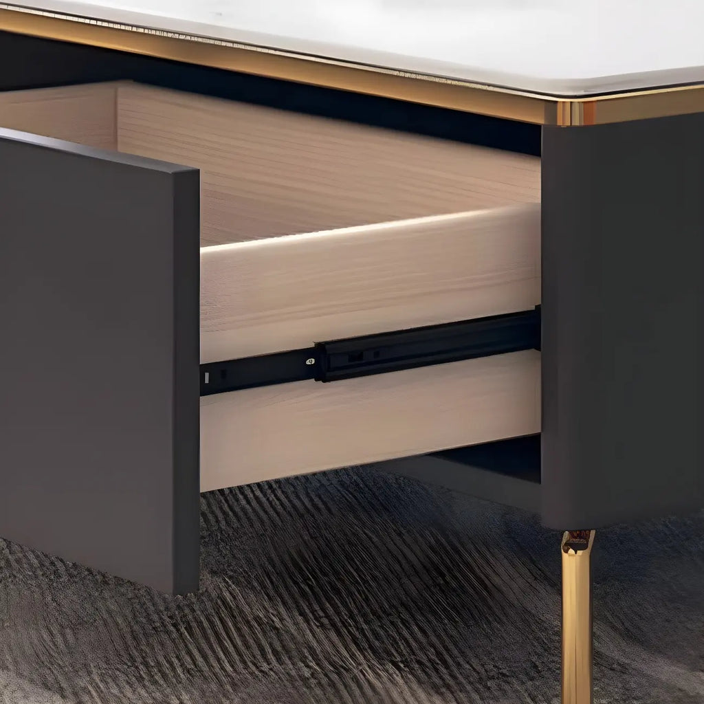 Mobile TV con piano in pietra bianca elegante, illuminazione LED e 63 vani contenitore