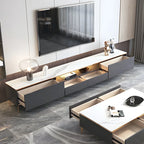 Mobile TV con piano in pietra bianca elegante, illuminazione LED e 63 vani contenitore